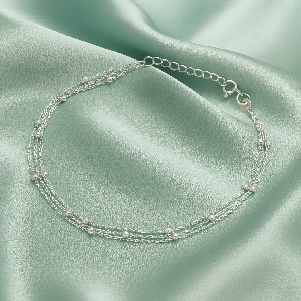 Silver Multi-Layer Beaded Chain Bracelet for Women