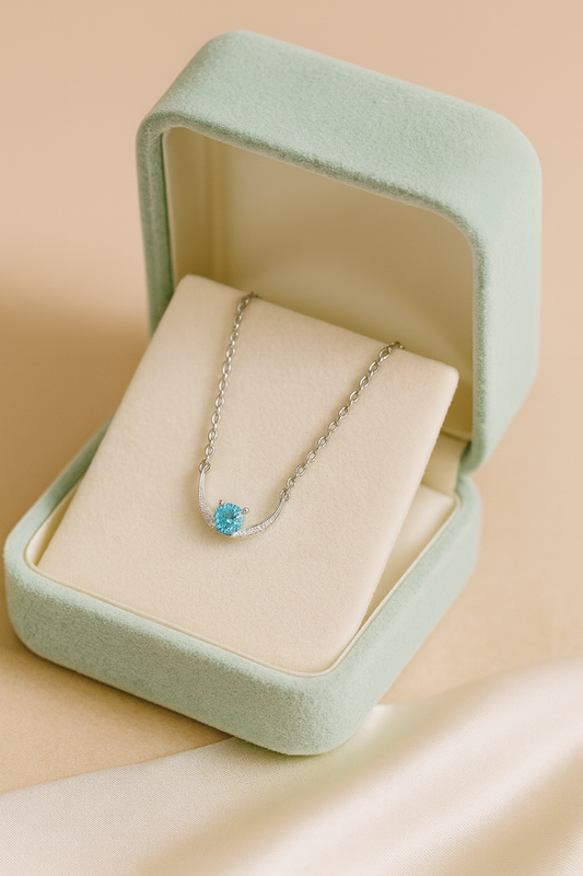 925 Silver Blue Solitaire Crescent Pendant Necklace for Women – Elegant Daily & Party Wear