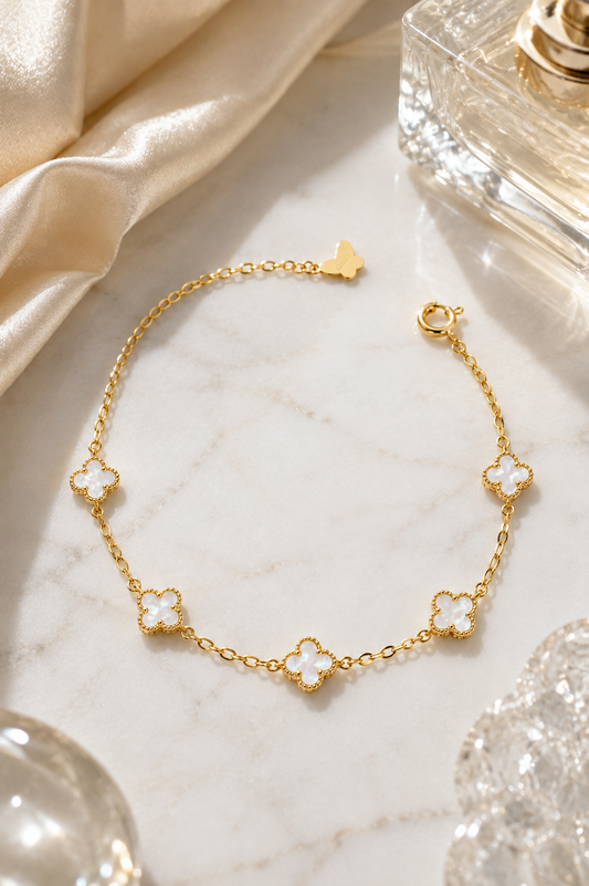 Pearl Five Clover Charm Bracelet