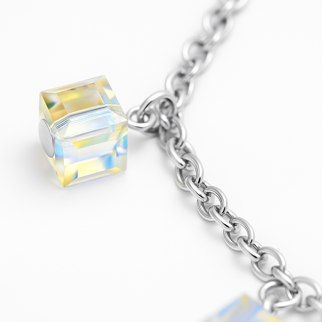 Sterling Silver Cube Crystal Charm Bracelet