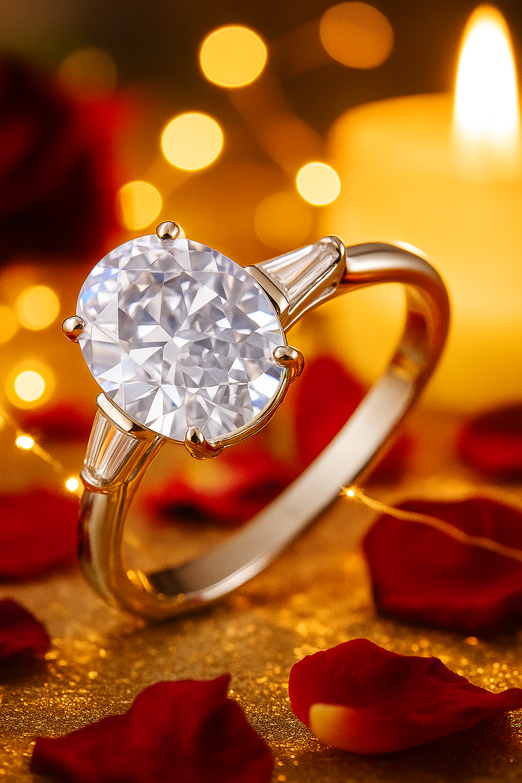 Charming Pink Oval Solitaire Ring with Side Accents