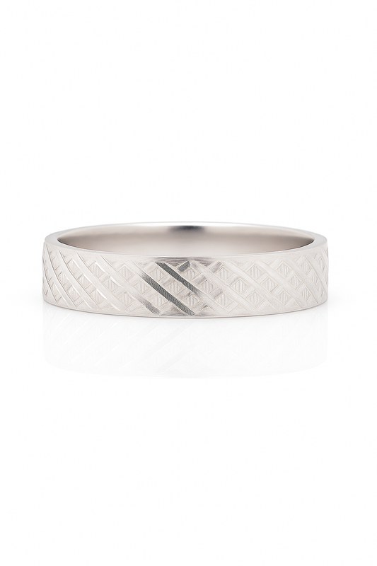 Textured Silver Finish Band Ring for Men Stylish Matte Pattern Daily Wear Finger Ring