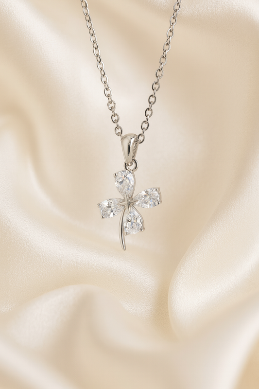 925 Silver Four-Leaf Clover Pendant Necklace for Women – Sparkling CZ Luck Charm Design