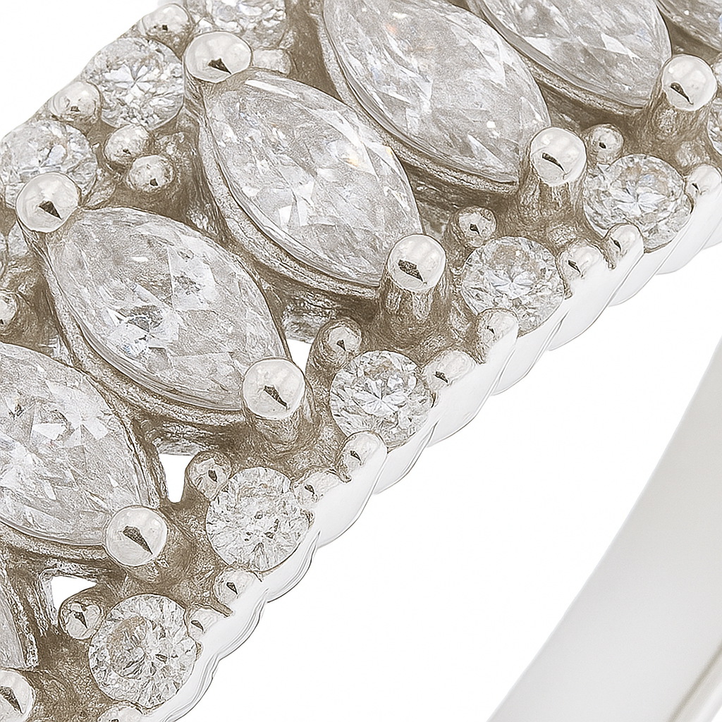 Double Row Marquise Cut Band Ring with Sparkling Accents