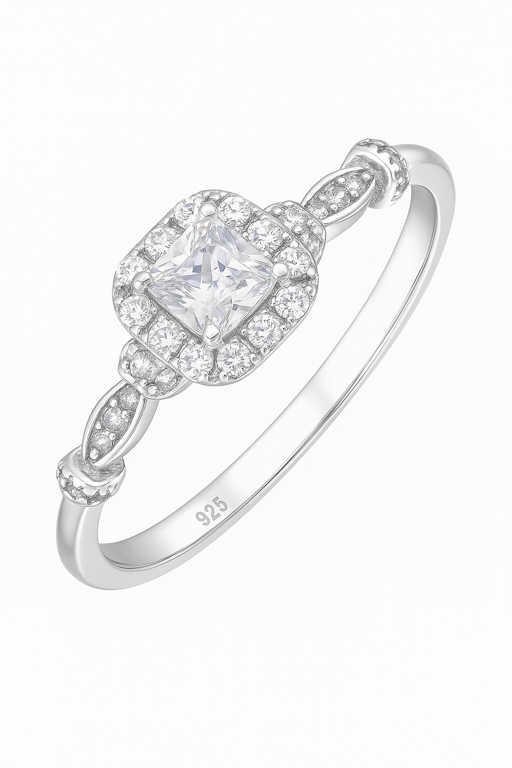 Elegant 925 Silver Square Halo Zircon Ring for Women – Classic Engagement & Party Wear Finger Ring