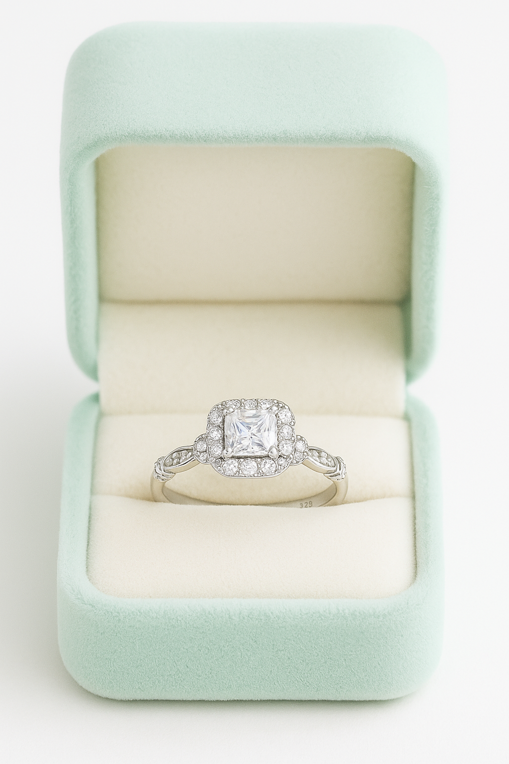 Elegant 925 Silver Square Halo Zircon Ring for Women – Classic Engagement & Party Wear Finger Ring