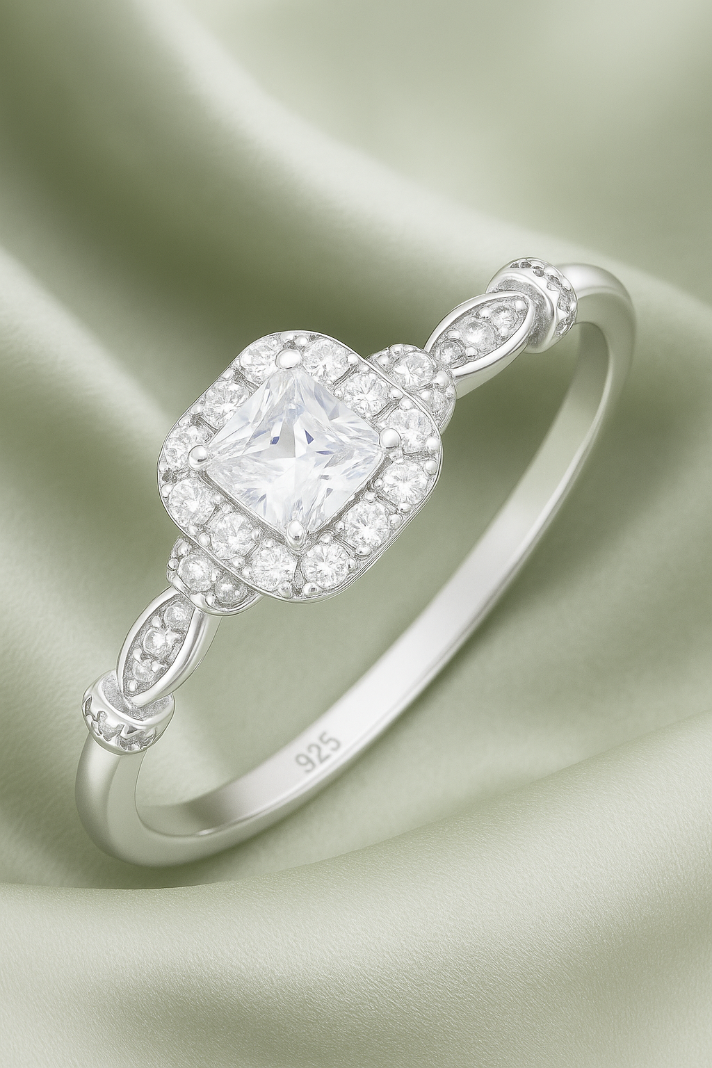 Elegant 925 Silver Square Halo Zircon Ring for Women – Classic Engagement & Party Wear Finger Ring