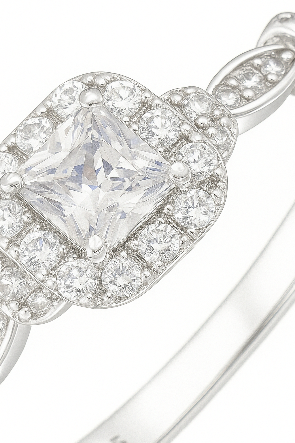 Elegant 925 Silver Square Halo Zircon Ring for Women – Classic Engagement & Party Wear Finger Ring