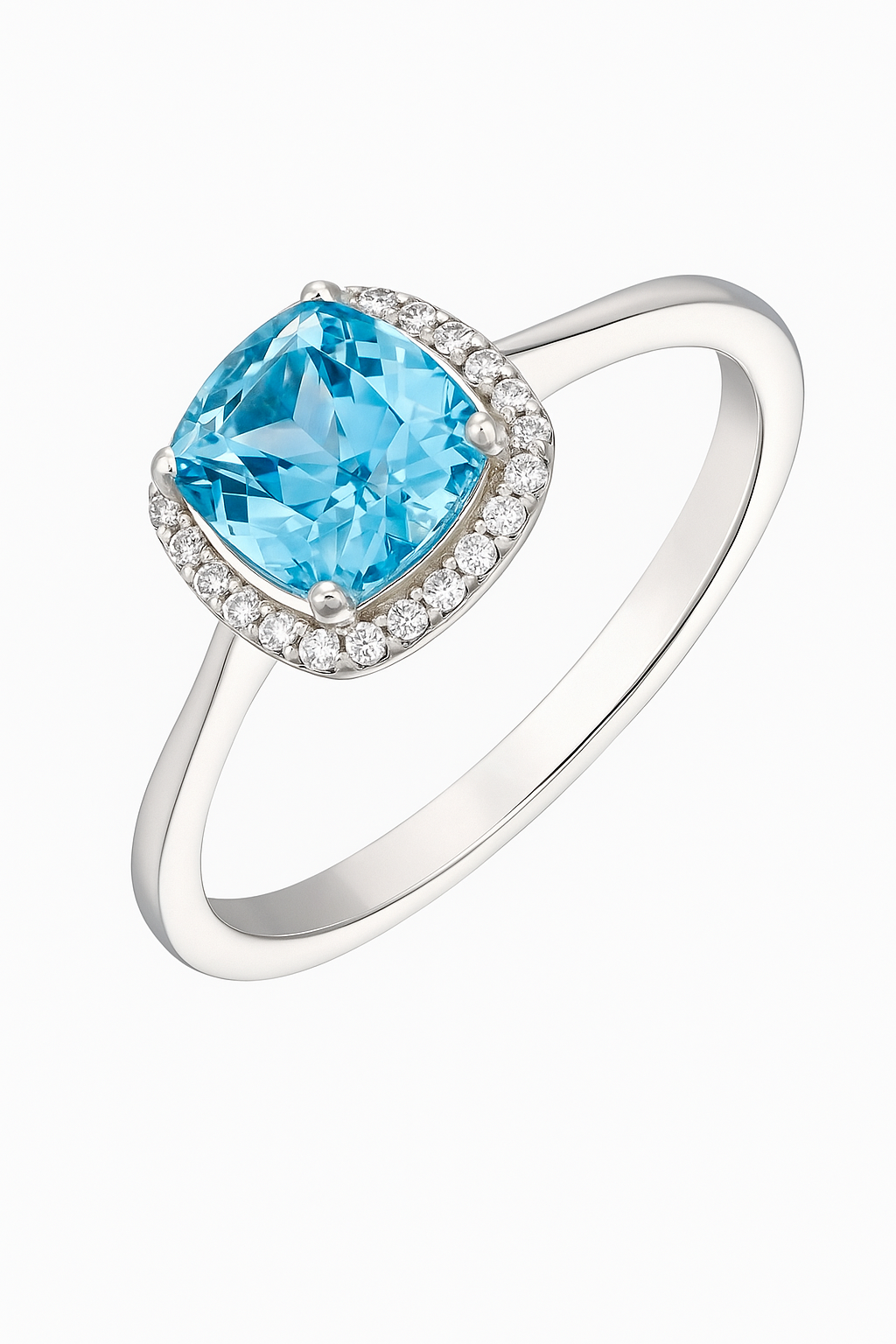 Elegant 925 Silver Blue Zircon Halo Ring for Women – Stylish Cushion Cut Finger Ring for Party & Daily Wear