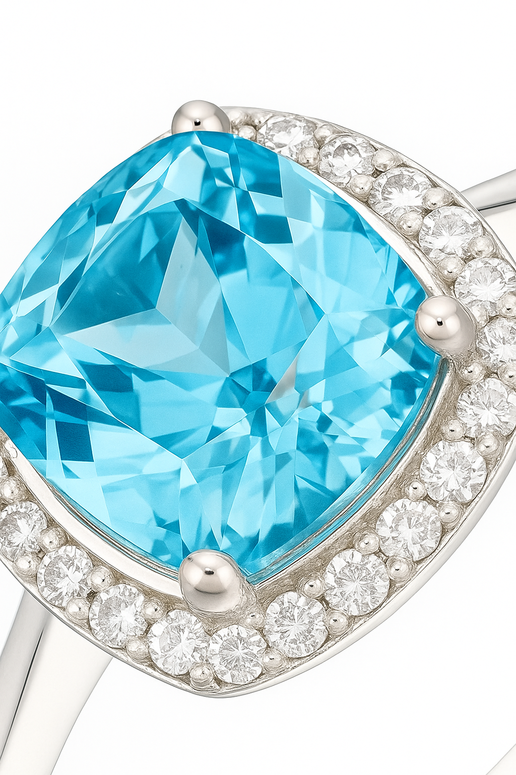 Elegant 925 Silver Blue Zircon Halo Ring for Women – Stylish Cushion Cut Finger Ring for Party & Daily Wear