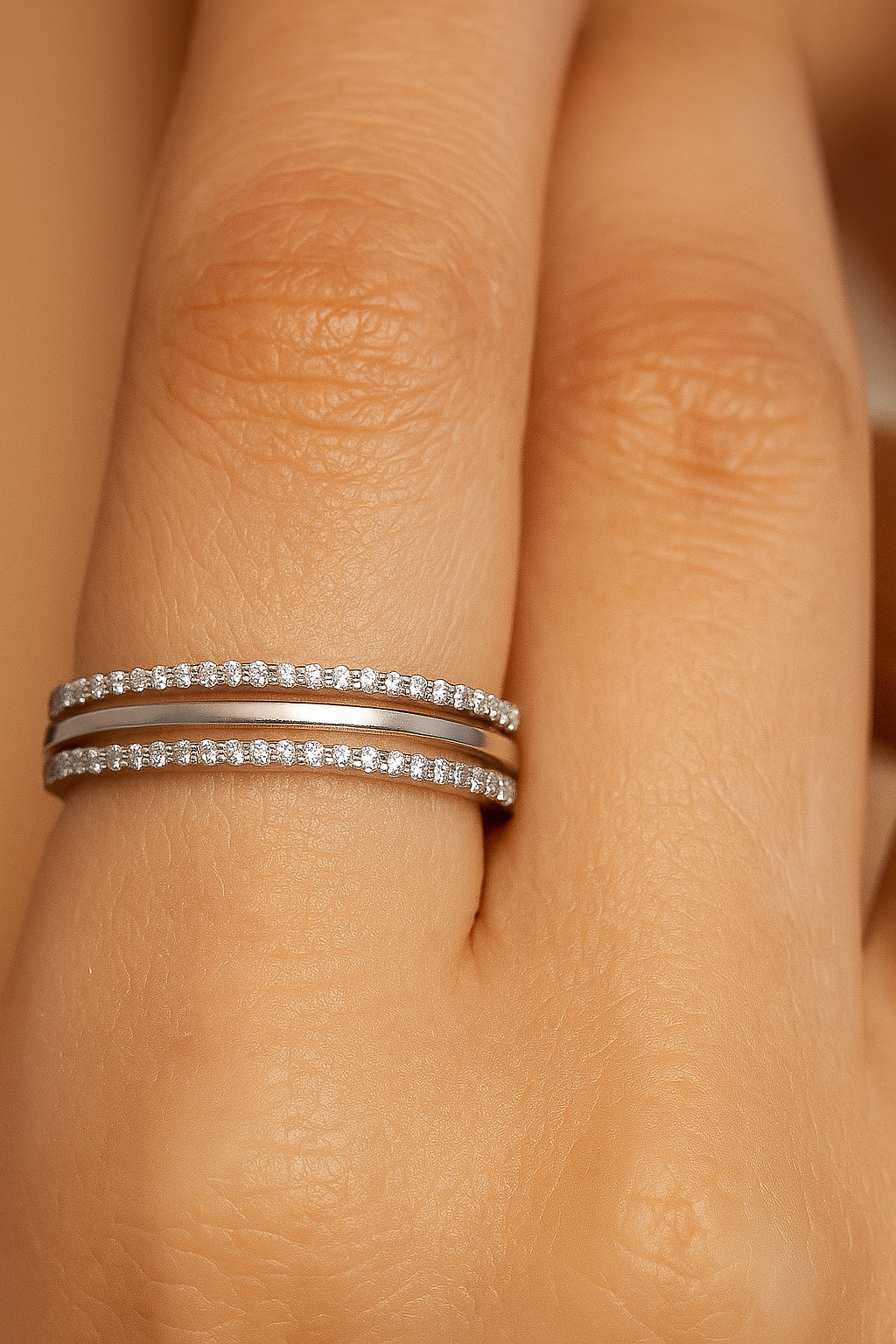 Elegant 925 Silver Double Line Zircon Band Ring for Women – Classic Everyday & Party Wear Finger Ring