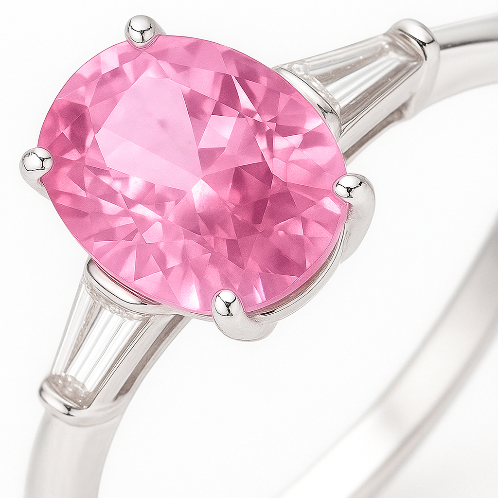 Charming Pink Oval Solitaire Ring with Side Accents