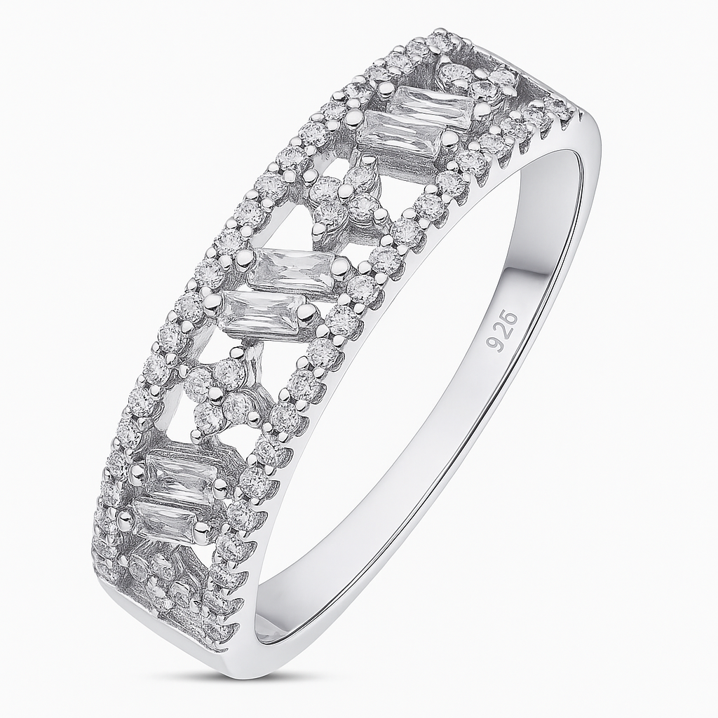 Intricate Baguette Cut Band Ring with Sparkling Detailing