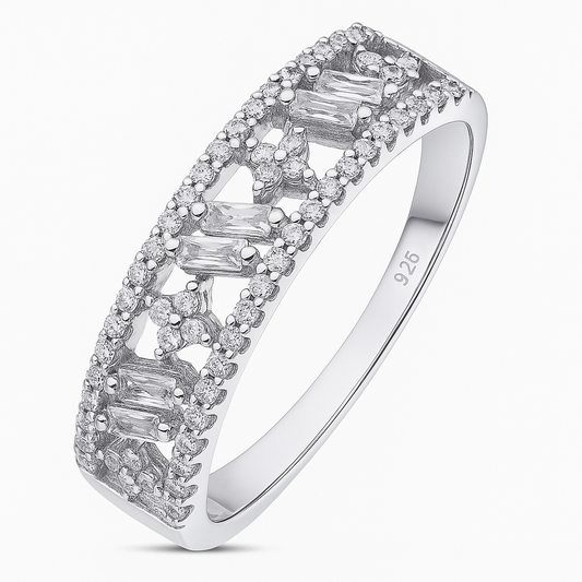Intricate Baguette Cut Band Ring with Sparkling Detailing