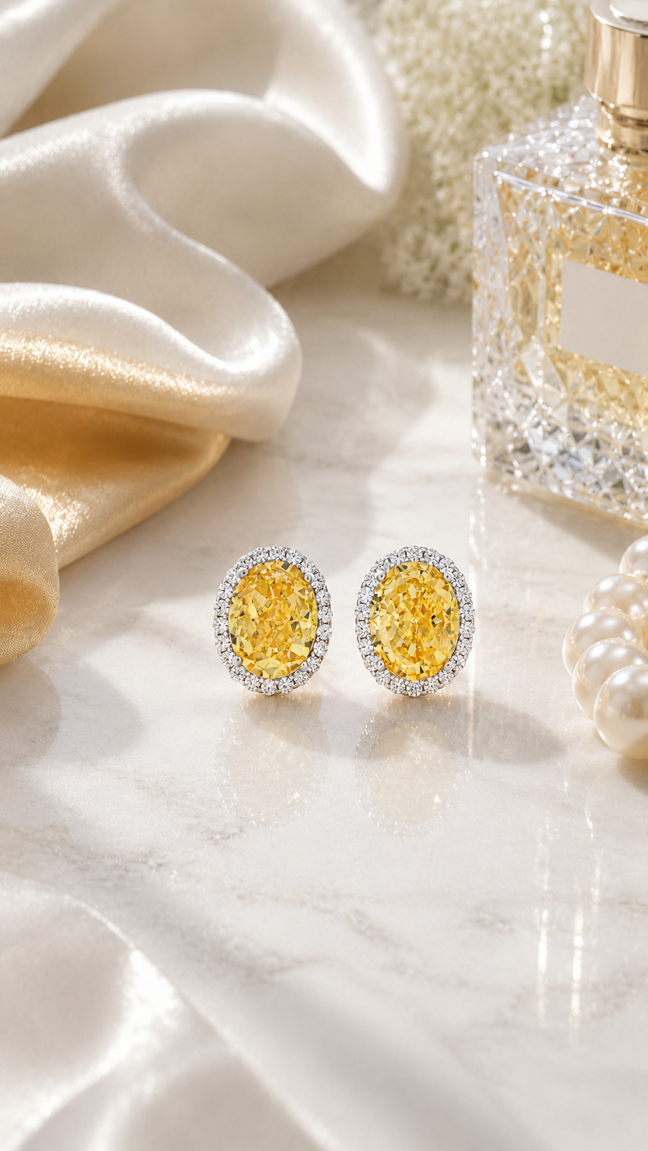 Yellow Halo Oval Earrings