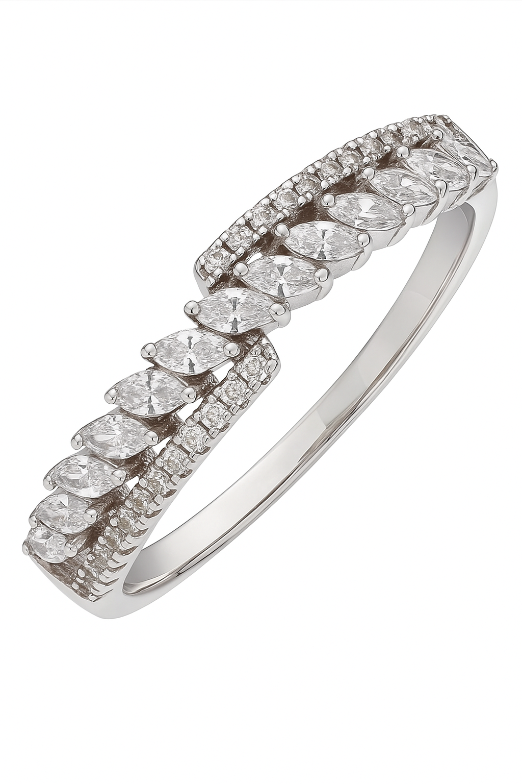 Stunning 925 Silver Dual Row Marquise Zircon Ring for Women – Elegant Party & Daily Wear Finger Ring