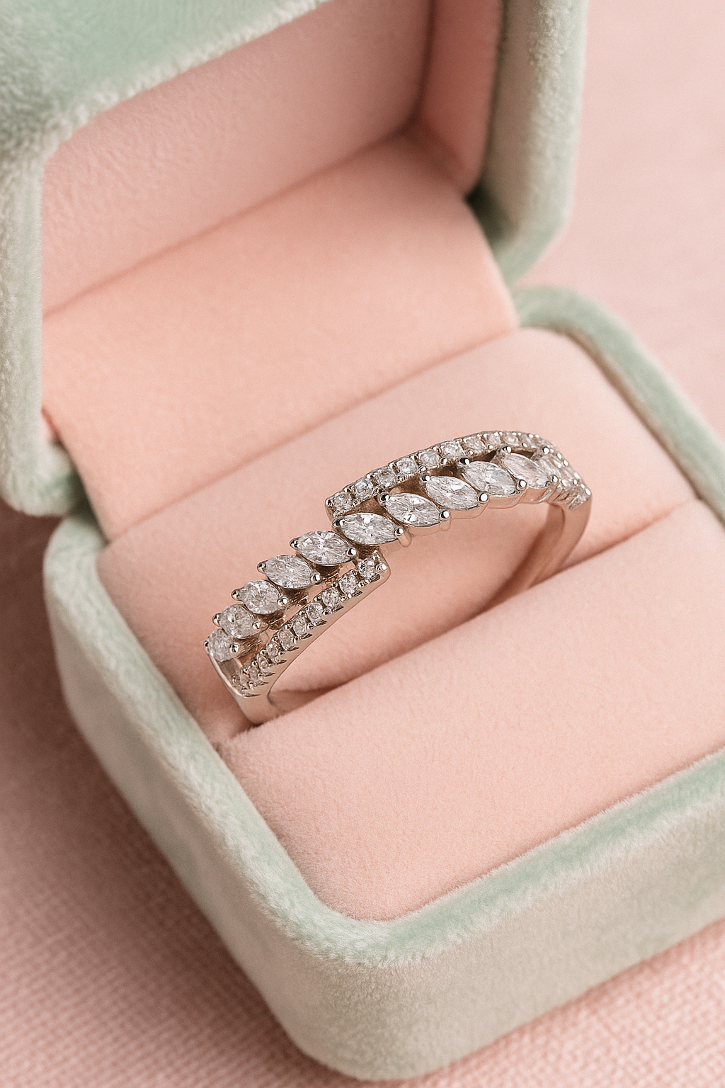 Stunning 925 Silver Dual Row Marquise Zircon Ring for Women – Elegant Party & Daily Wear Finger Ring