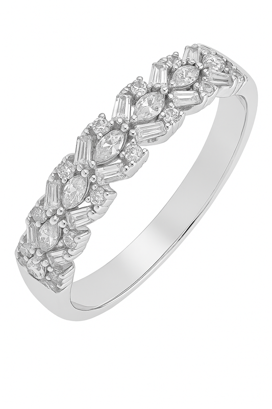 Elegant 925 Silver Baguette & Marquise Zircon Ring for Women – Designer Finger Ring for Party & Festive Wear
