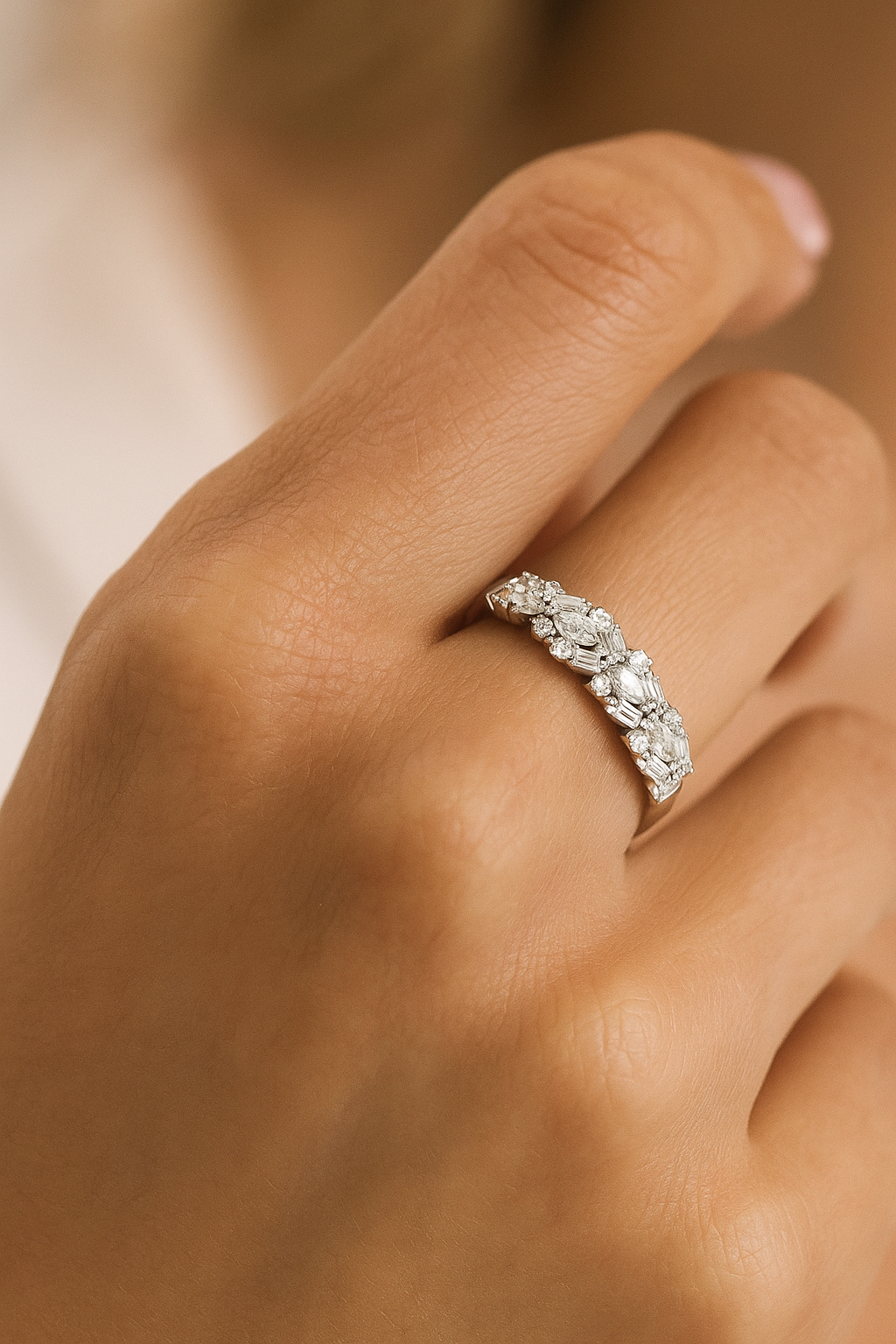 Elegant 925 Silver Baguette & Marquise Zircon Ring for Women – Designer Finger Ring for Party & Festive Wear