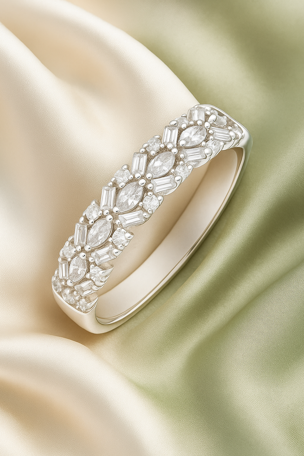 Elegant 925 Silver Baguette & Marquise Zircon Ring for Women – Designer Finger Ring for Party & Festive Wear