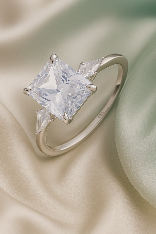 Elegant 925 Silver Princess Cut Solitaire Zircon Ring for Women – Classic Engagement & Party Wear Finger Ring