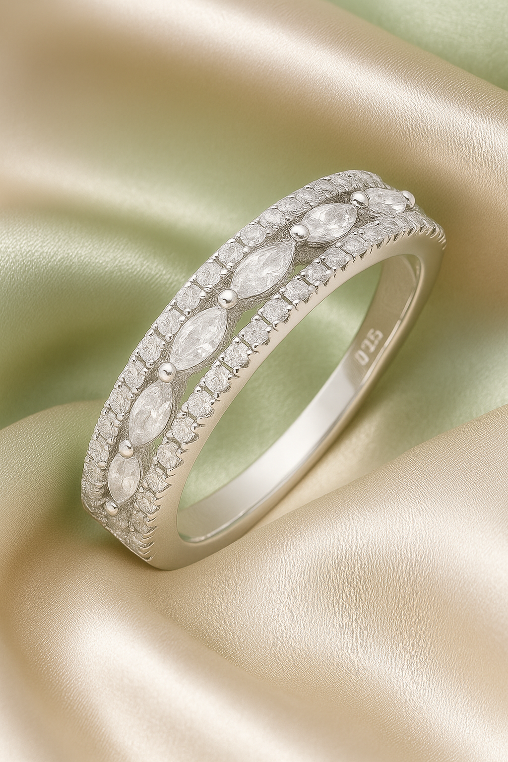 Elegant 925 Silver Dual Row Marquise Zircon Band Ring for Women – Stylish Party & Daily Wear Finger Ring