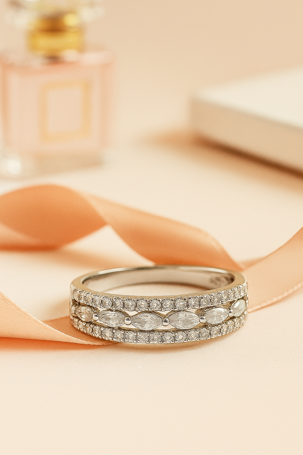 Elegant 925 Silver Dual Row Marquise Zircon Band Ring for Women – Stylish Party & Daily Wear Finger Ring