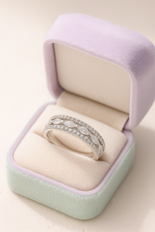 Elegant 925 Silver Dual Row Marquise Zircon Band Ring for Women – Stylish Party & Daily Wear Finger Ring