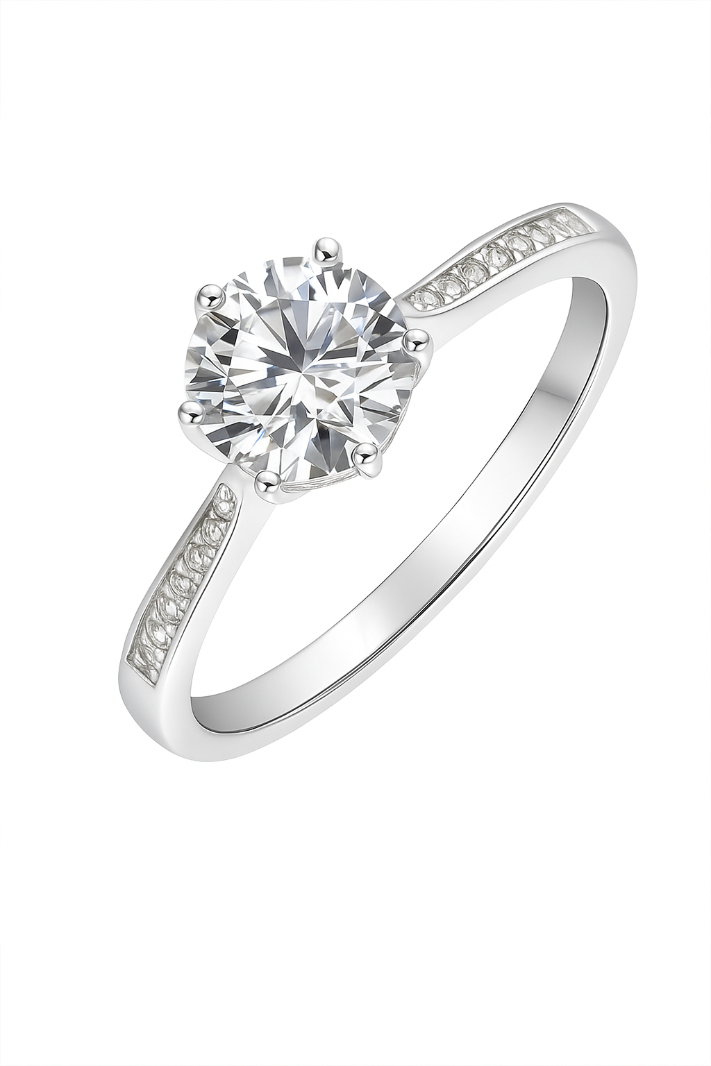 Elegant 925 Silver Solitaire Zircon Ring for Women – Classic Round Stone Finger Ring with Side Detailing
