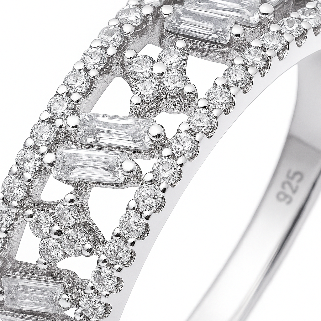 Intricate Baguette Cut Band Ring with Sparkling Detailing