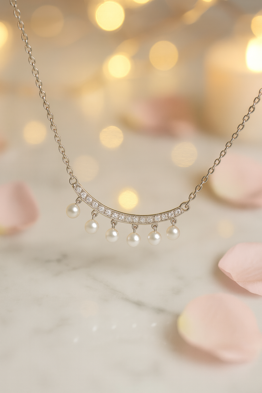 Pearl Drop Zircon Necklace for Women 925 Silver Finish Elegant Chain Pendant for Daily and Party Wear