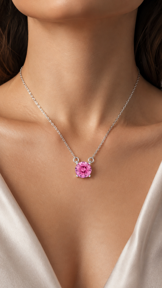 Pink Round-Cut Solitaire Necklace