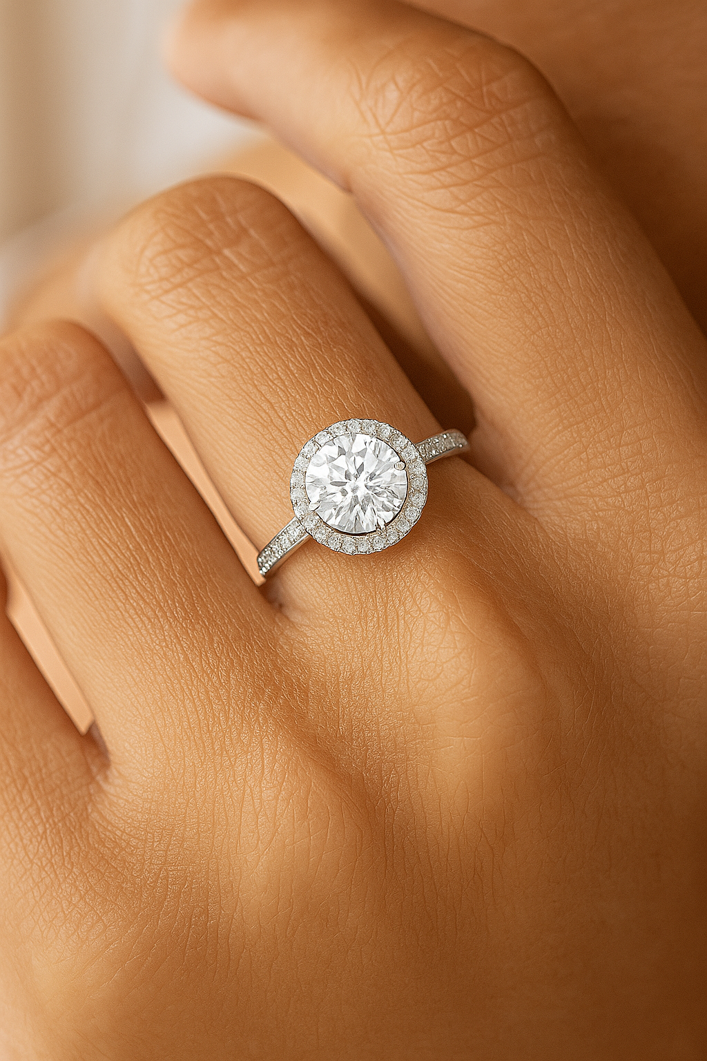 Elegant 925 Silver Halo Solitaire Zircon Ring for Women – Classic Round Stone Engagement & Party Wear Ring