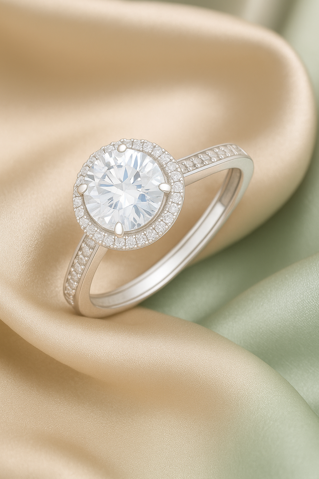 Elegant 925 Silver Halo Solitaire Zircon Ring for Women – Classic Round Stone Engagement & Party Wear Ring