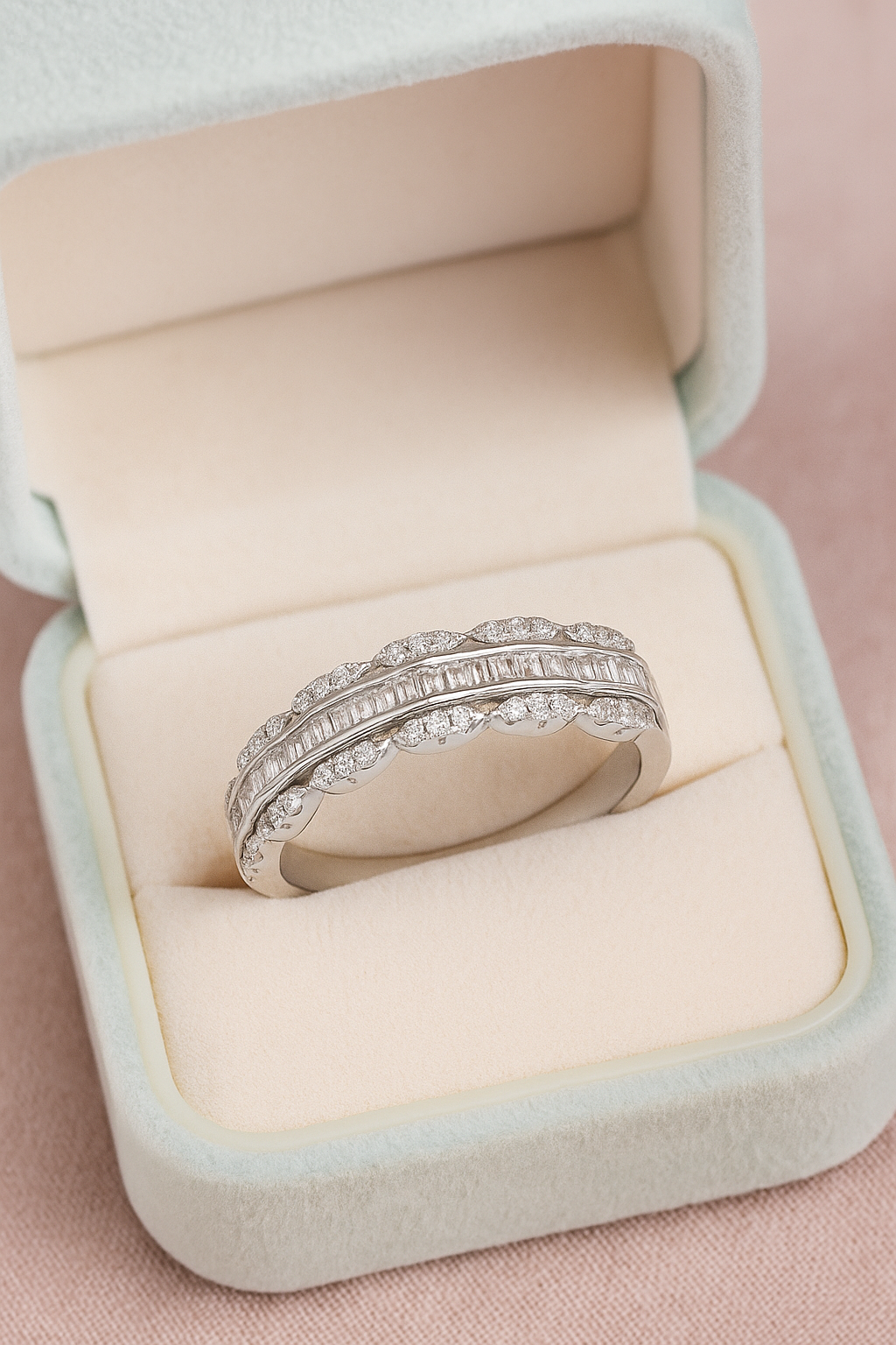 Elegant 925 Silver Baguette & Round Zircon Band Ring for Women – Stylish Dual Row Finger Ring for Party & Daily Wear