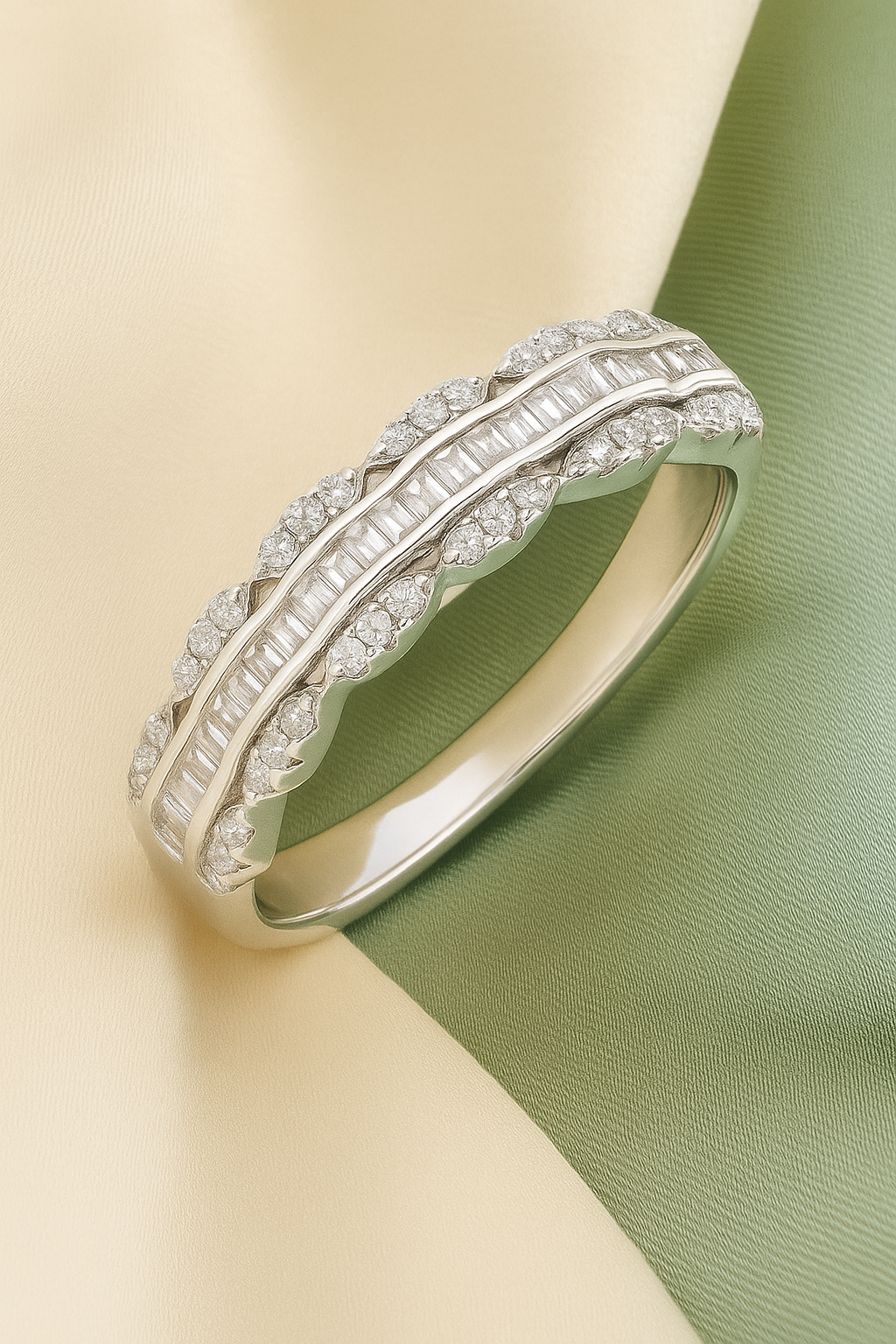 Elegant 925 Silver Baguette & Round Zircon Band Ring for Women – Stylish Dual Row Finger Ring for Party & Daily Wear