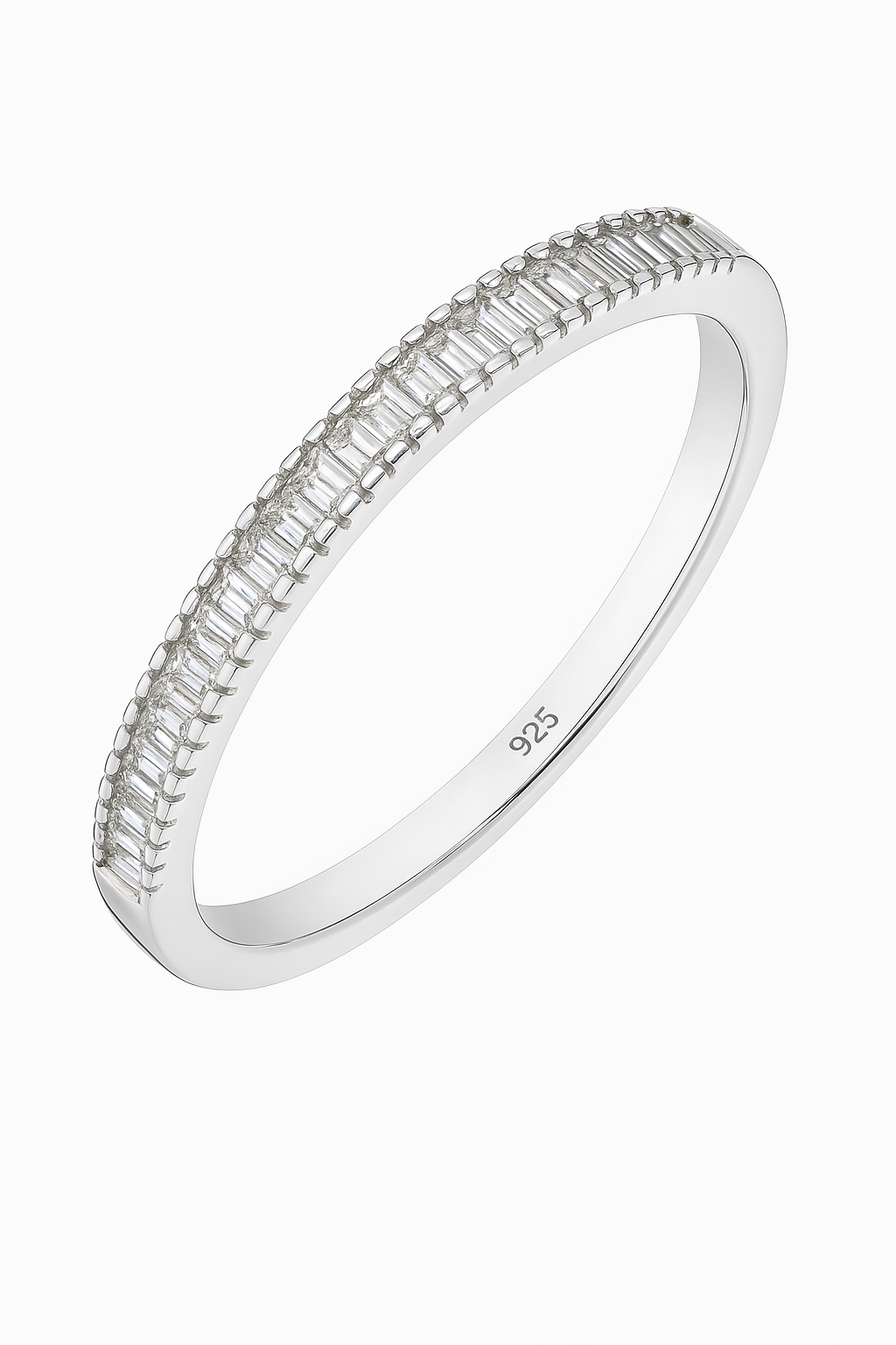 Minimal 925 Silver Baguette Zircon Band Ring for Women – Elegant Slim Finger Ring for Daily & Party Wear