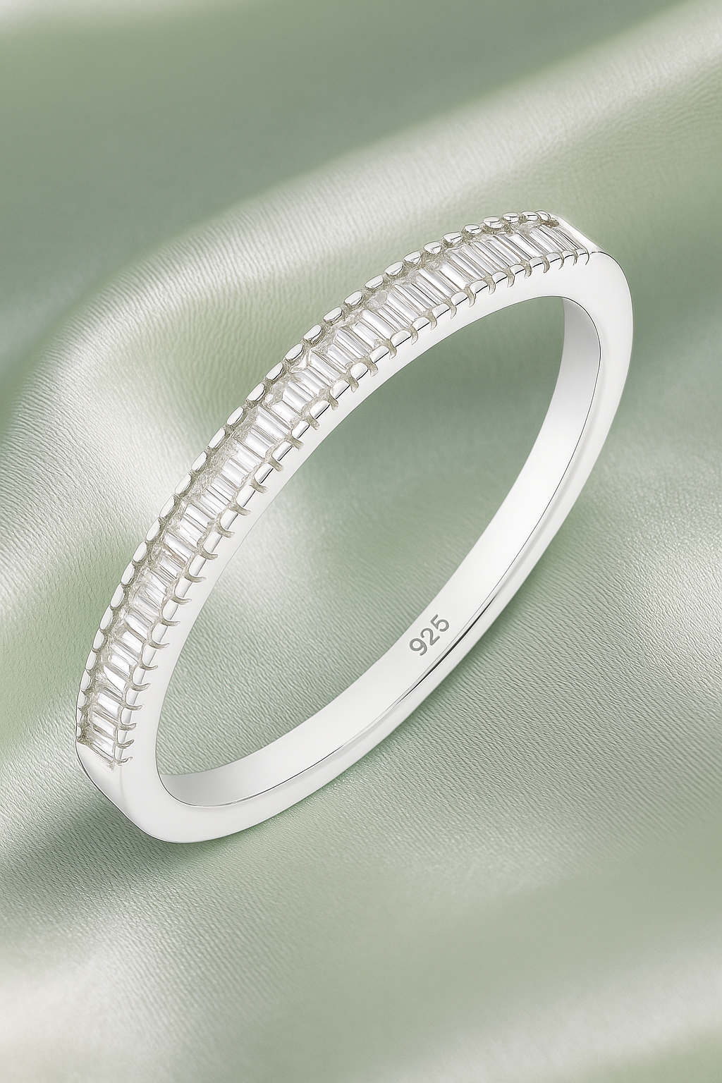 Minimal 925 Silver Baguette Zircon Band Ring for Women – Elegant Slim Finger Ring for Daily & Party Wear