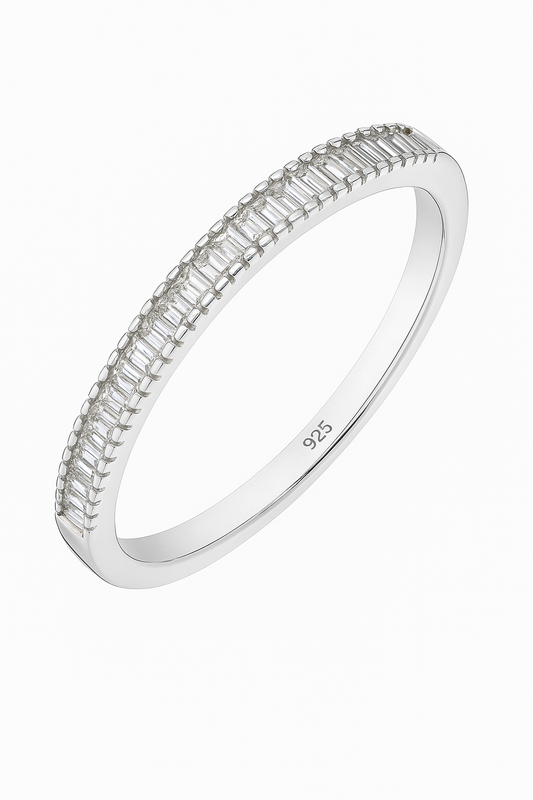 Minimal 925 Silver Baguette Zircon Band Ring for Women – Elegant Slim Finger Ring for Daily & Party Wear