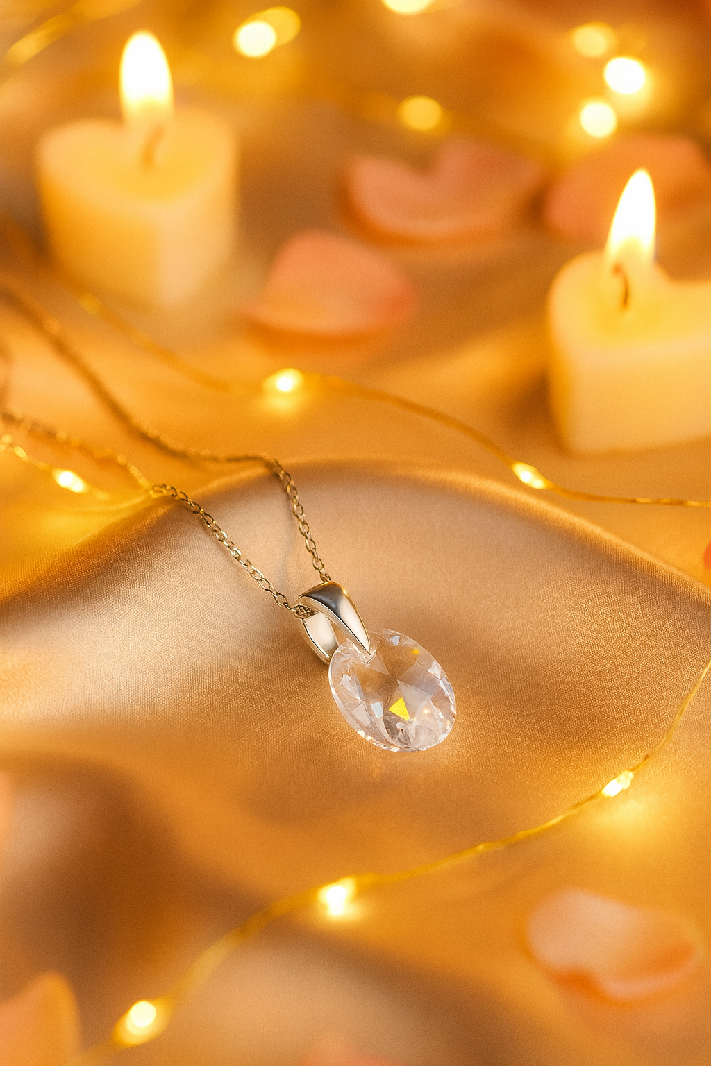 Silver Plated Round Solitaire Pendant Necklace for Women – Elegant Crystal Design