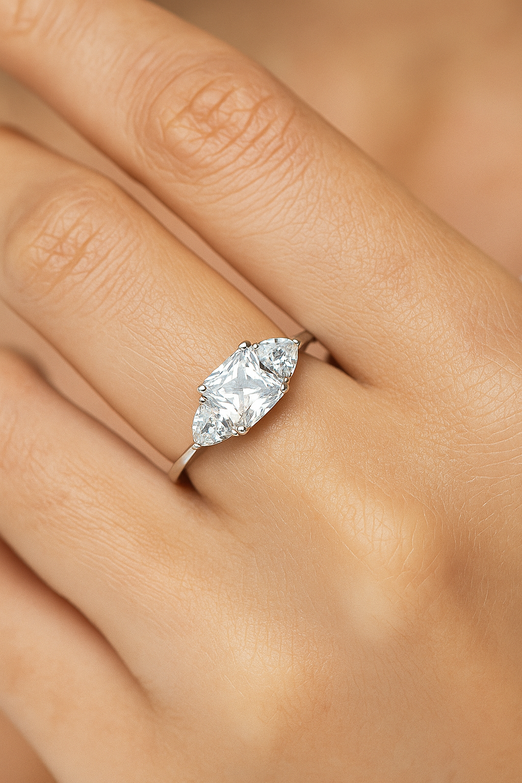 Elegant 925 Silver Princess-Cut Solitaire Ring for Women – Three Stone CZ Engagement & Party Wear Ring