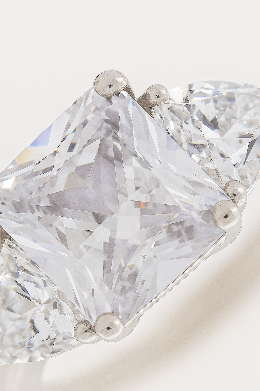 Elegant 925 Silver Princess-Cut Solitaire Ring for Women – Three Stone CZ Engagement & Party Wear Ring