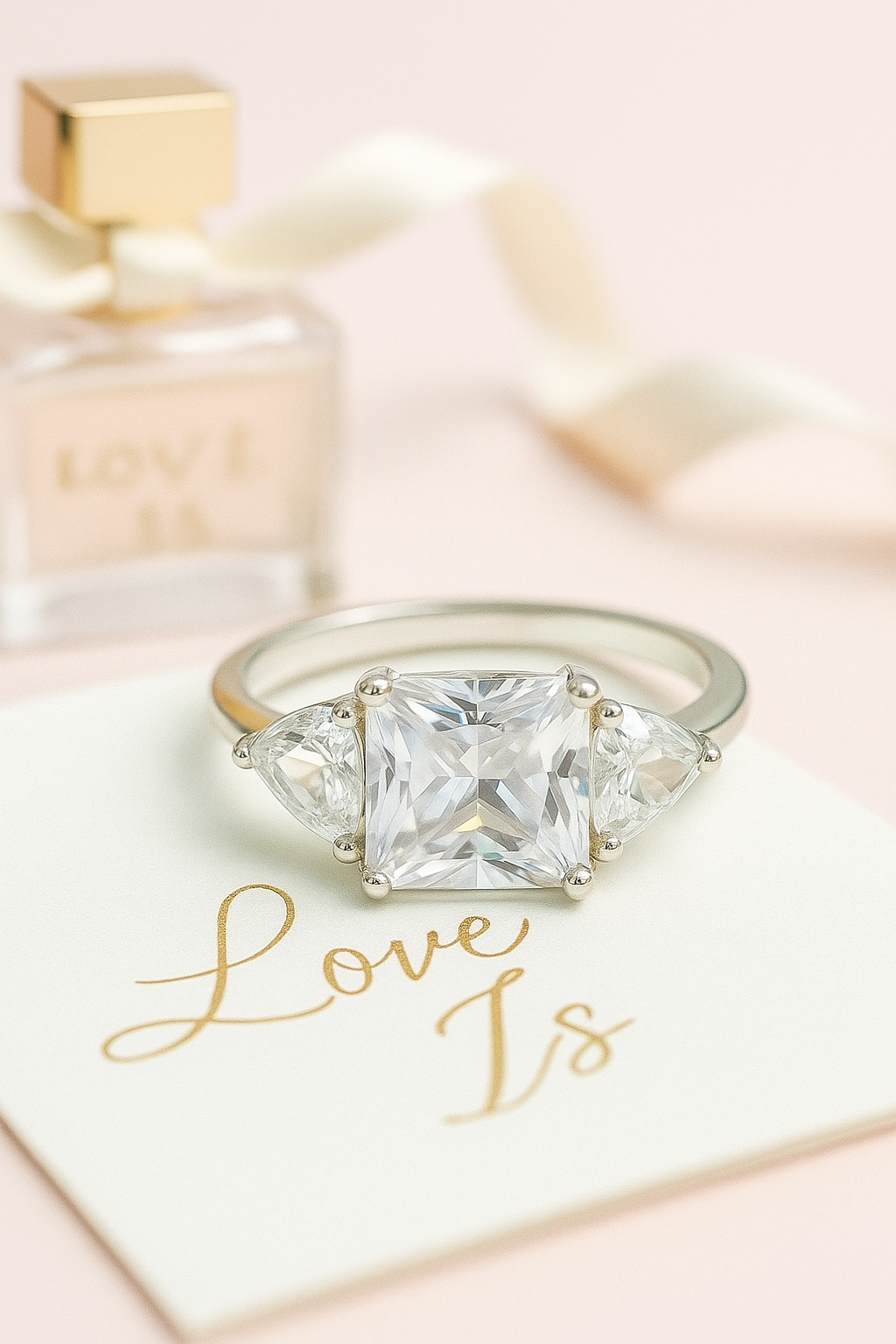 Elegant 925 Silver Princess-Cut Solitaire Ring for Women – Three Stone CZ Engagement & Party Wear Ring