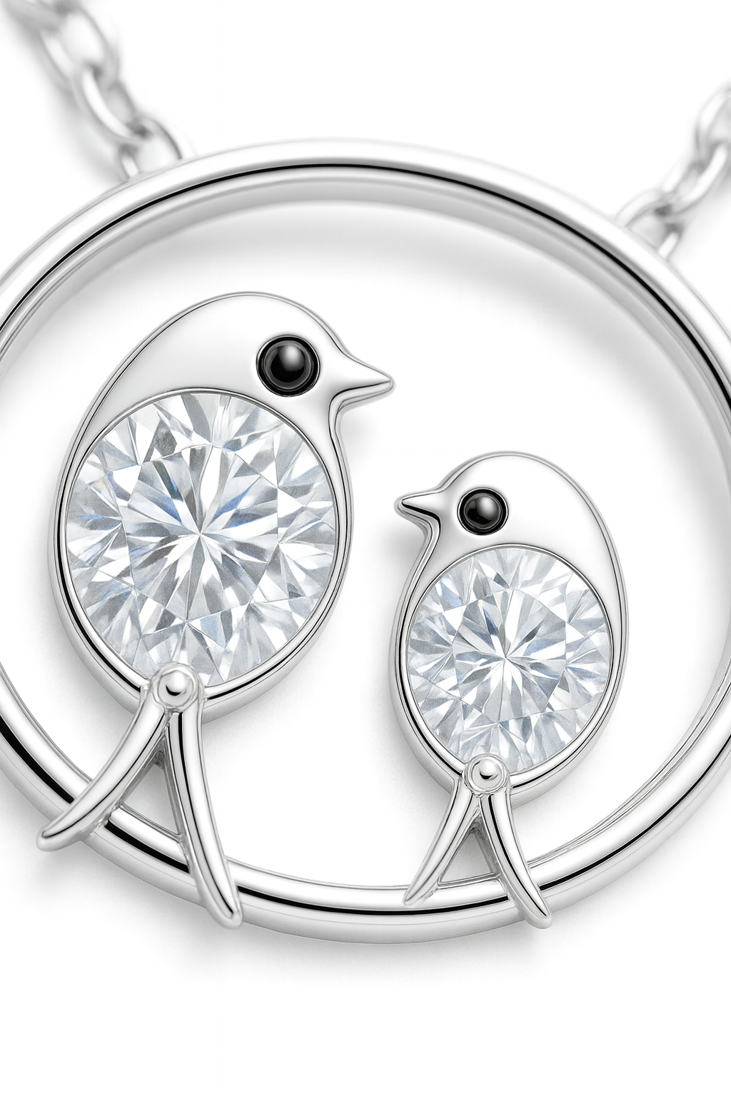 Silver Plated Mother & Child Bird Pendant Necklace for Women – CZ Diamond Love Design