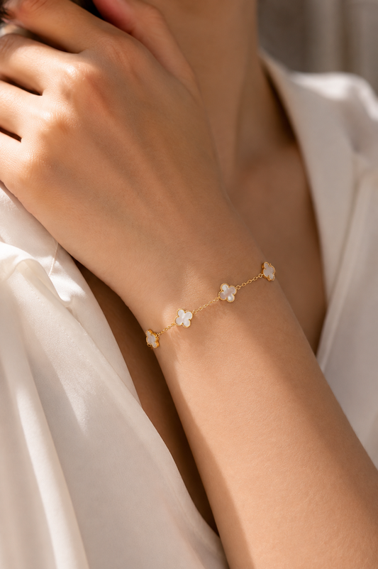Pearl Five Clover Charm Bracelet