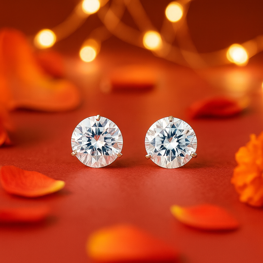 Elegant Round Brilliant Solitaire Stud Earrings for Women – Sparkling White Stone, Daily Wear Premium Design