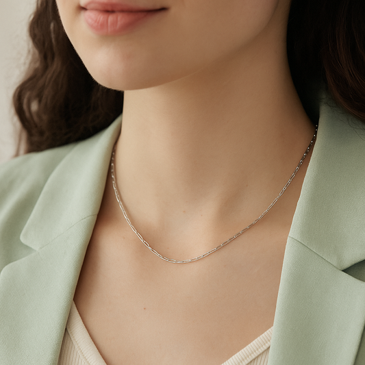 925 Silver Paperclip Chain Necklace for Women – Minimalist Everyday Wear Jewelry