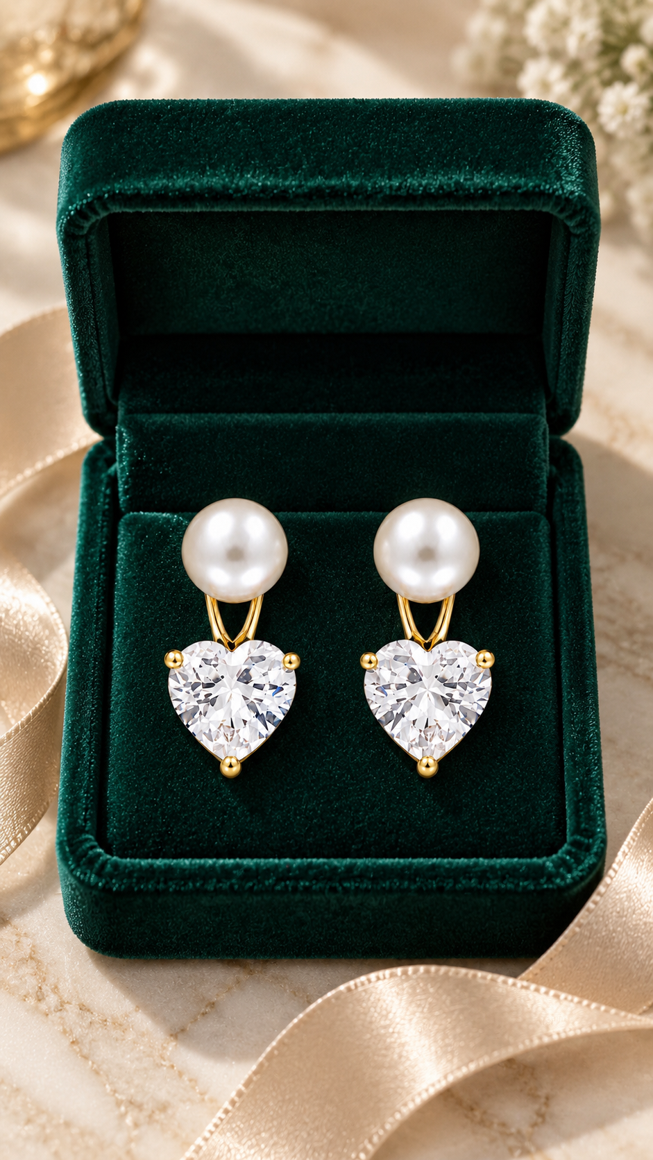 Pearl & Heart-Cut Earrings