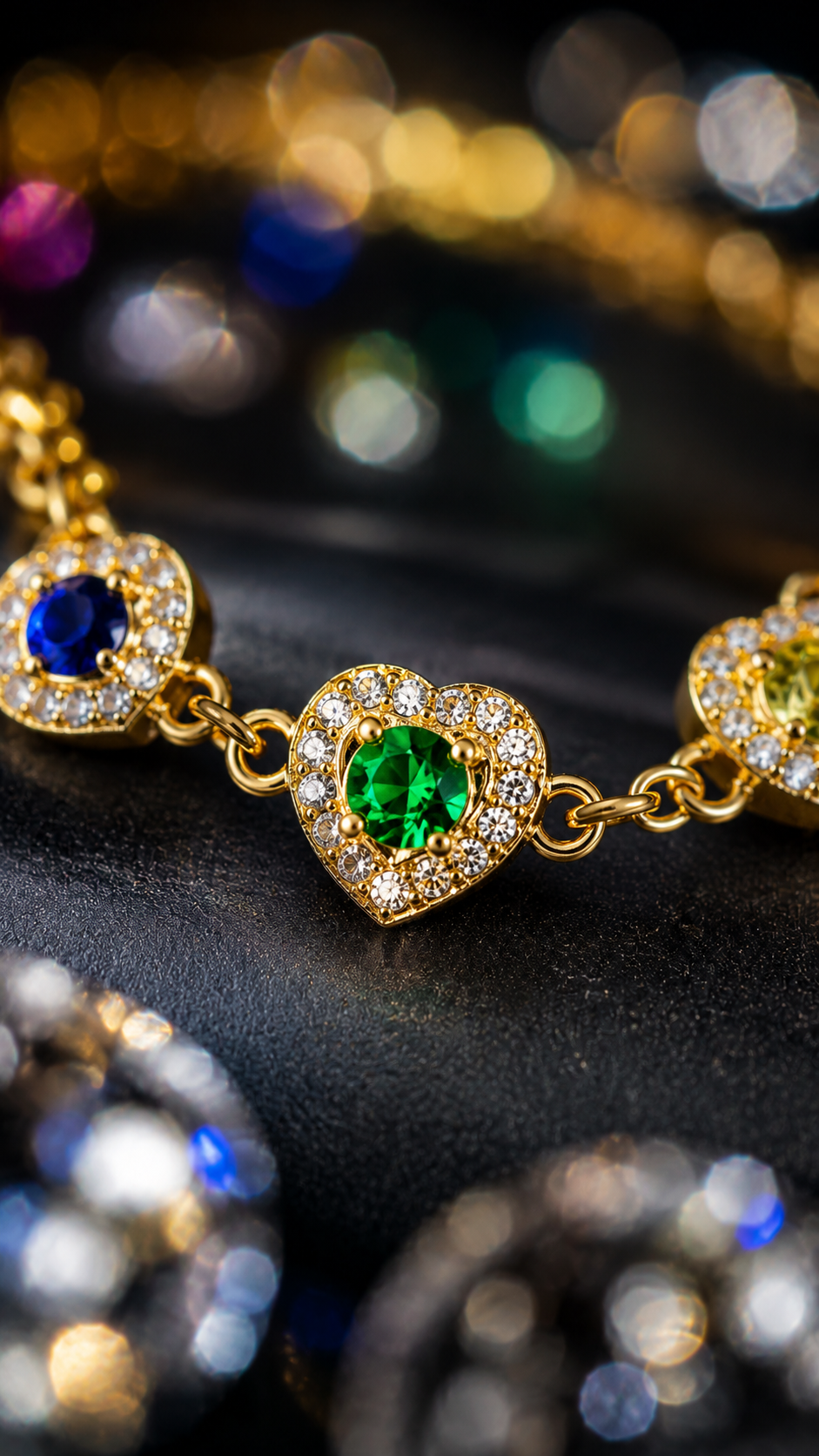 Multicolor Heart Halo Chain Bracelet