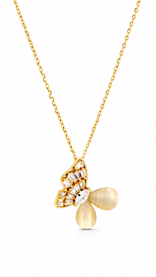Golden Butterfly Gem Necklace